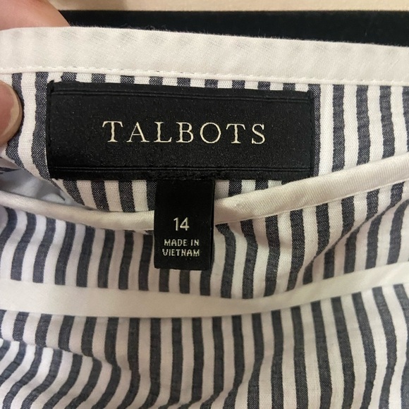 Talbots women's 14 100% cotton pin stripe slit pocket blue/white skirt EUC - Picture 7 of 7